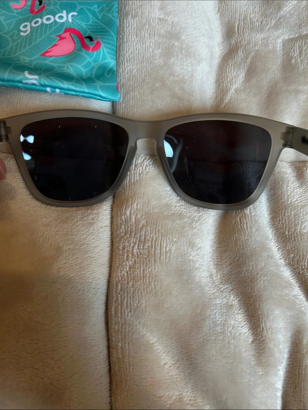 goodr Teal Flamingo Soft Pouch with Gray/Black Sunglasses (Includes Case)